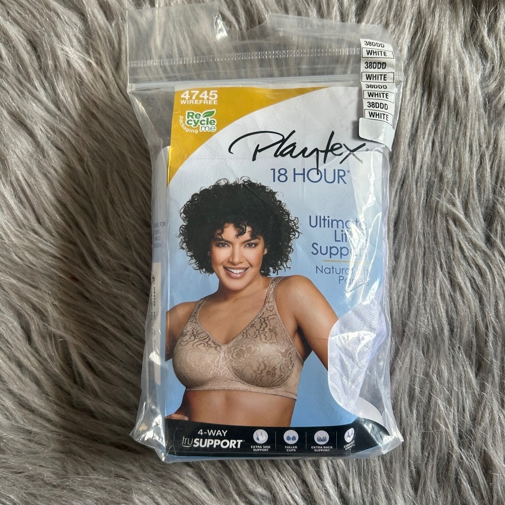 Playtex 18 Hour Wireless Bra Womens Size 38DDD White Ultimate Lift & Support